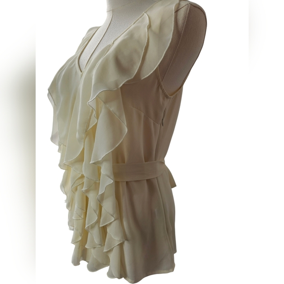 New York & Company - Cream Front Ruffle Sleeveless V-Neck Top - Picture 4 of 8